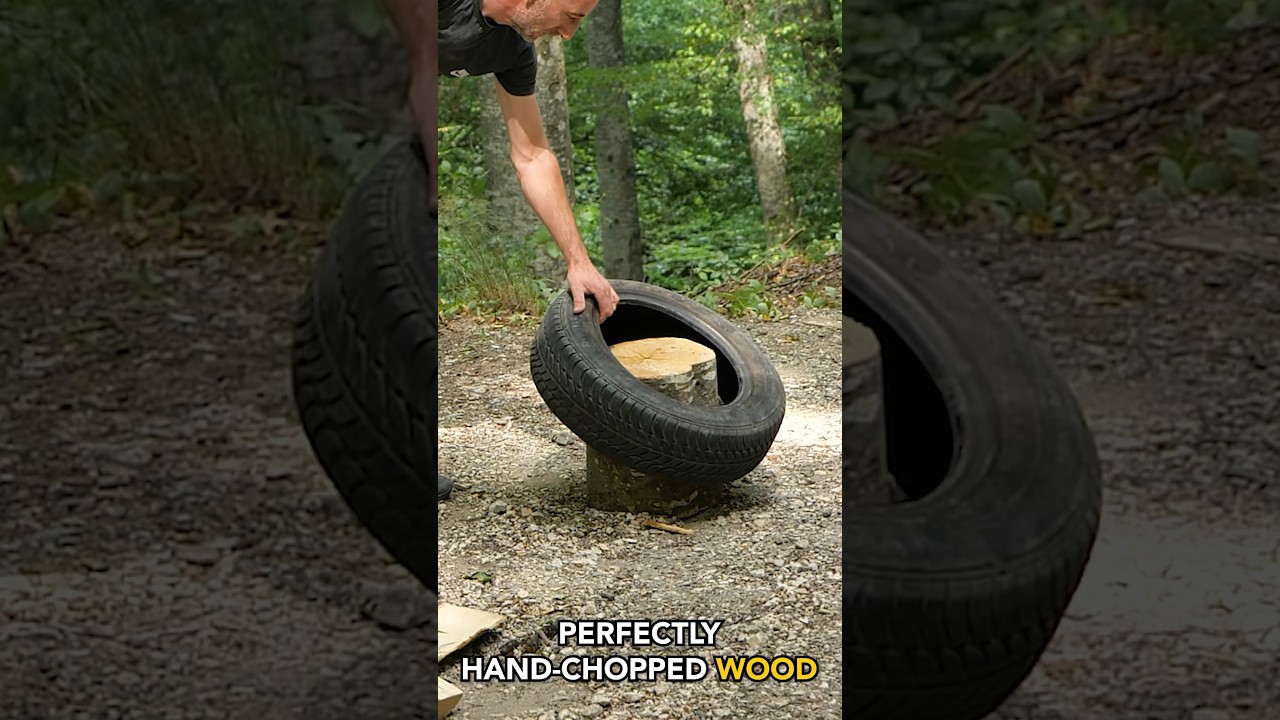 Split wood effortlessly with this tire trick! 🪵👌