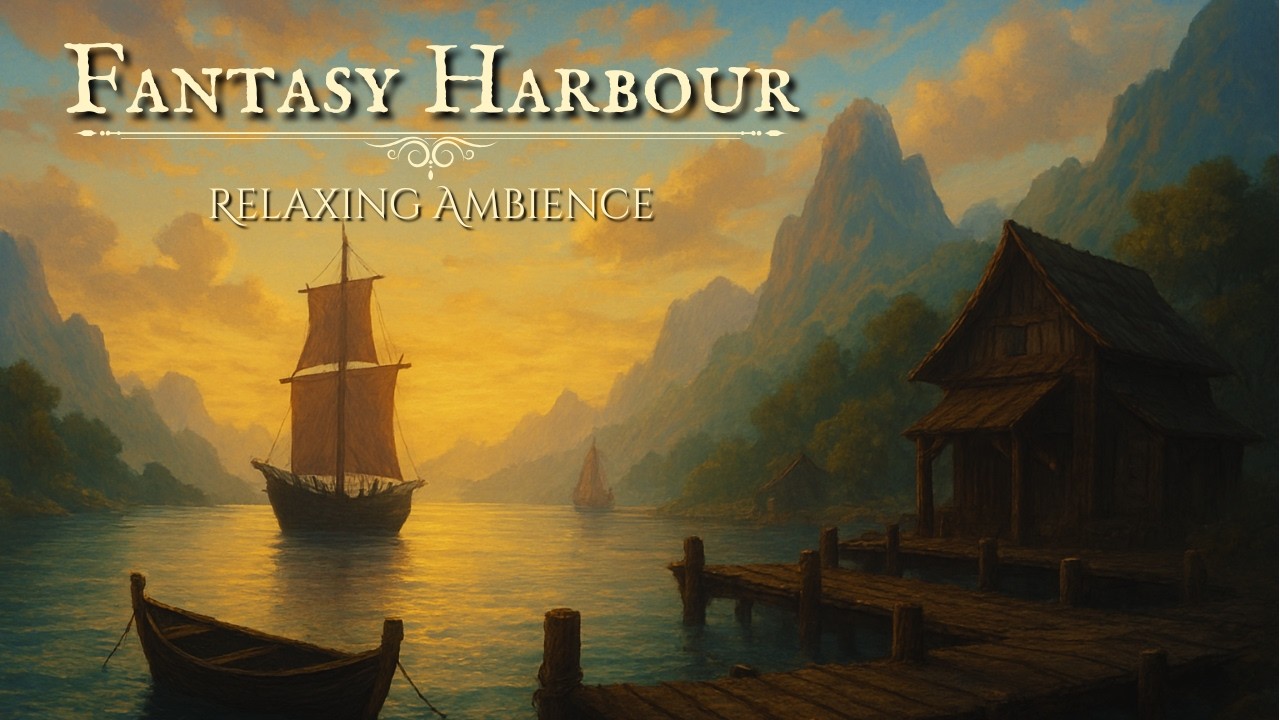 Calm Fantasy Harbour at Sunset | 1 Hour of Relaxing Ambience for Focus ...