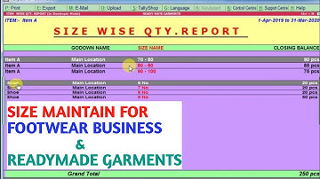 Tally Tdl Size wise Qty Maintain