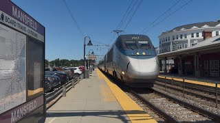 Amtrak Legacy Acela passing Mansfield, MA at full operating speed (150 mph)