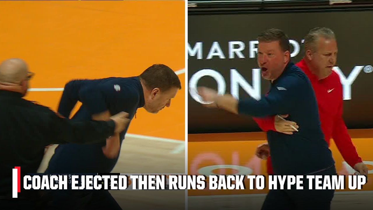 EJECTED Ole Miss coach runs back out to hype Rebels before exiting game 😤 | ESPN College Basketball