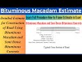 Detailed Estimate for Construction of Road Using Bituminous Macadam & Semi Dense Bituminous Concrete