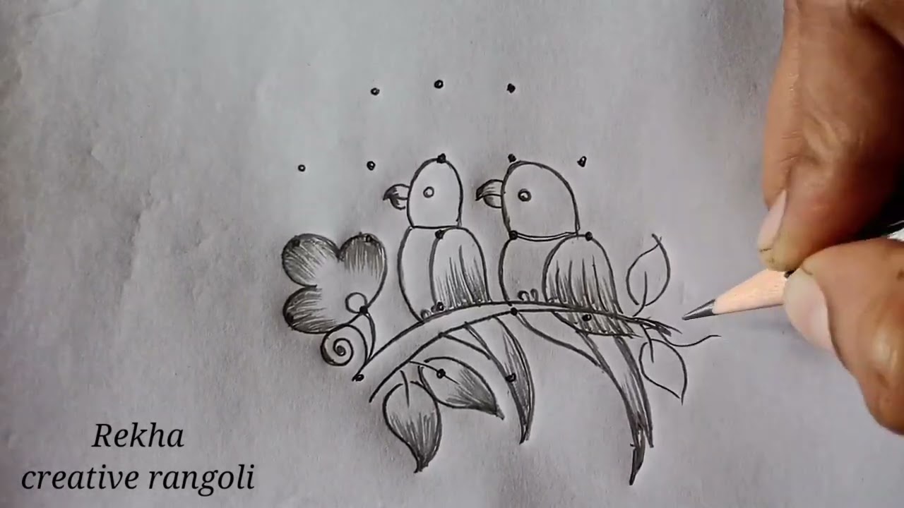 Creative birds rangoli / beautiful parrots kolam / latest rangoli designs 