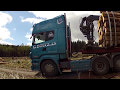 Scania R620 V8 timber truck open straight though loud pipes road run logging route Northumberland