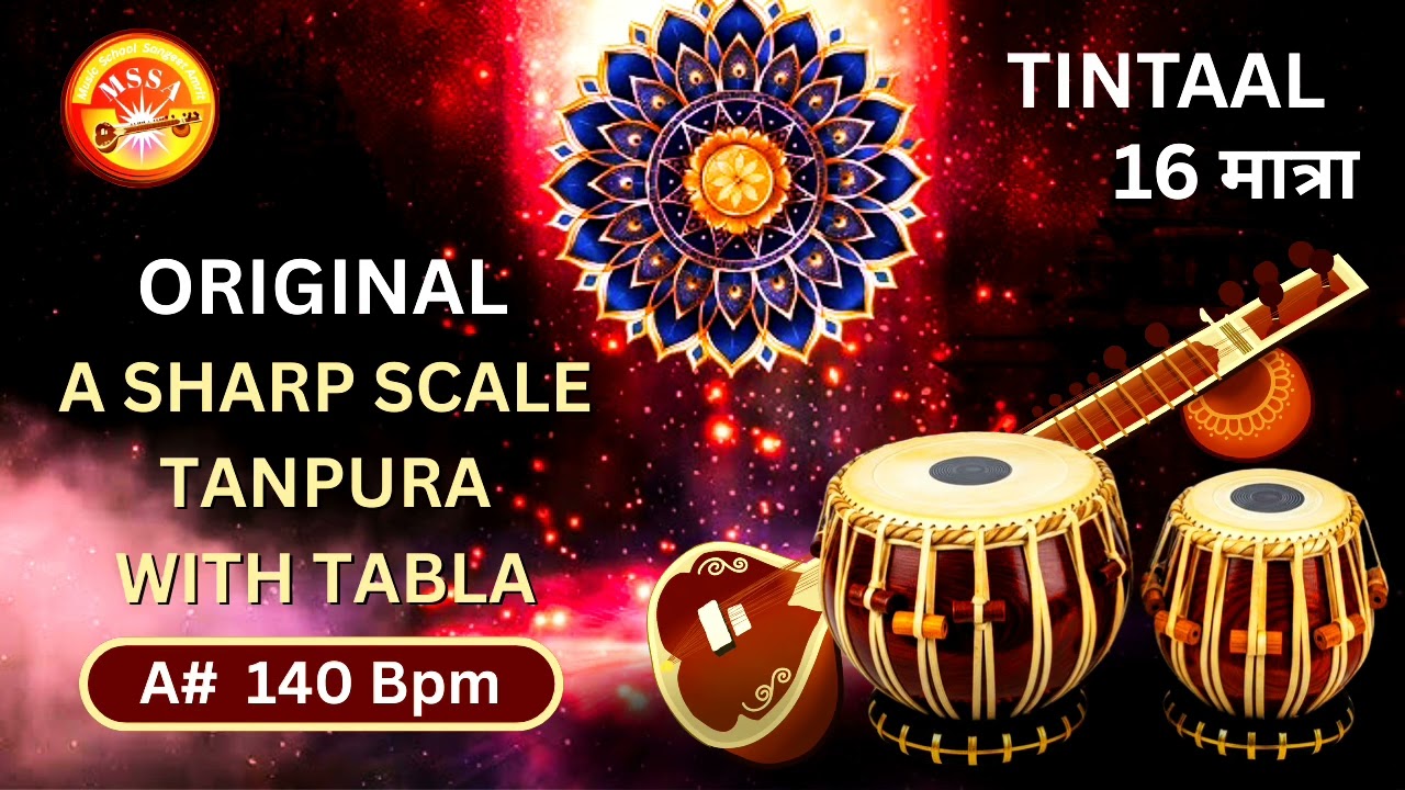 A# Tanpura scale with Tabla 16 Matra teen Taal रोज़ अभ्यास करें।सरगम और अलंकार के लिए अत्यंय upyogi