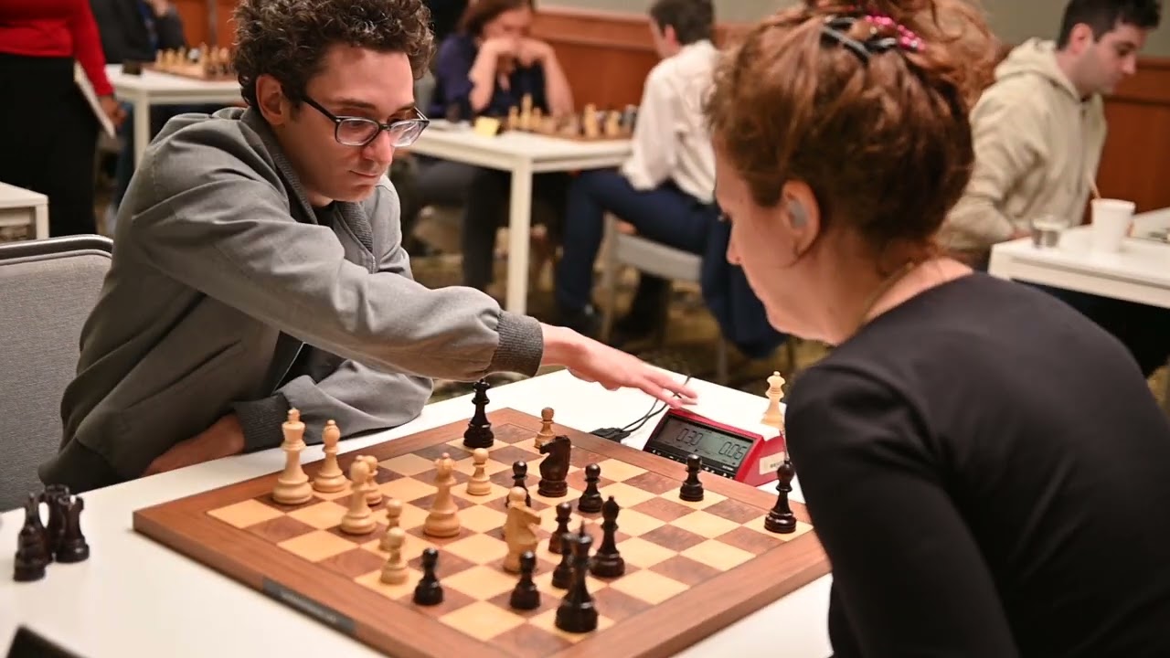 Irina Krush misses the clock and flags to Fabiano Caruana in round 1 of the American Cup blitz