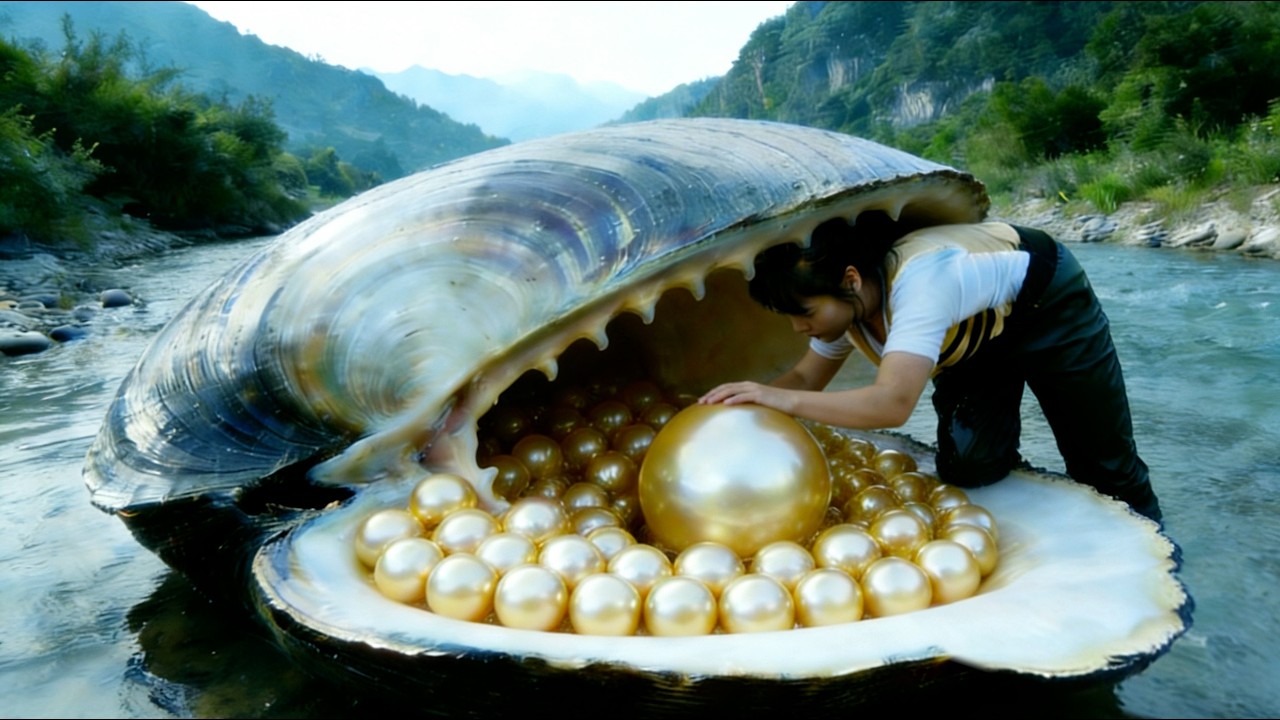The girl sneaked into the clam's mouth, wanting that big and beautiful pearl