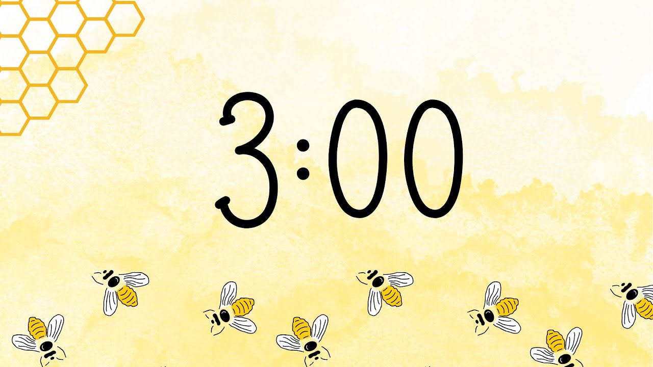 3 minute timer. Bee Background. No music (soft piano notes at the end ...