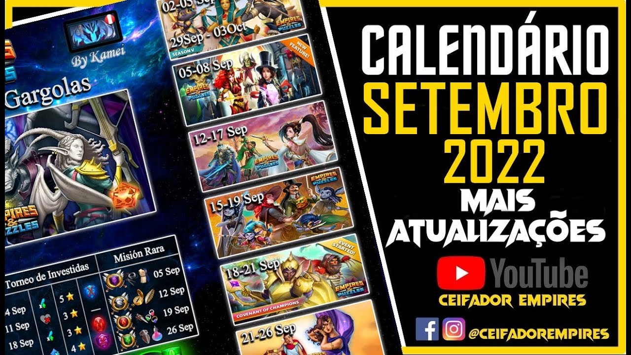 Calendário de Setembro 2022 Mais Atualizações (Empires And Puzzles