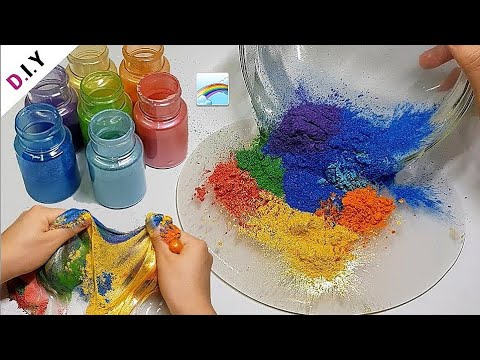 SLIME) 녹은 퍼티에 무지개빛 인어가루 넣기💧 | 무지개 펄슬라임🌈 | 마블링액괴 | Rainbow Pearl Slime  虹パールスライム