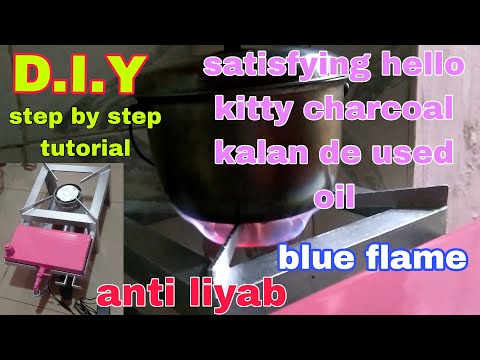 SATISFYING HELLO KITTY CHARCOAL KALAN DE USED OIL STEP BY STEP TUTORIAL BLUE FLAME