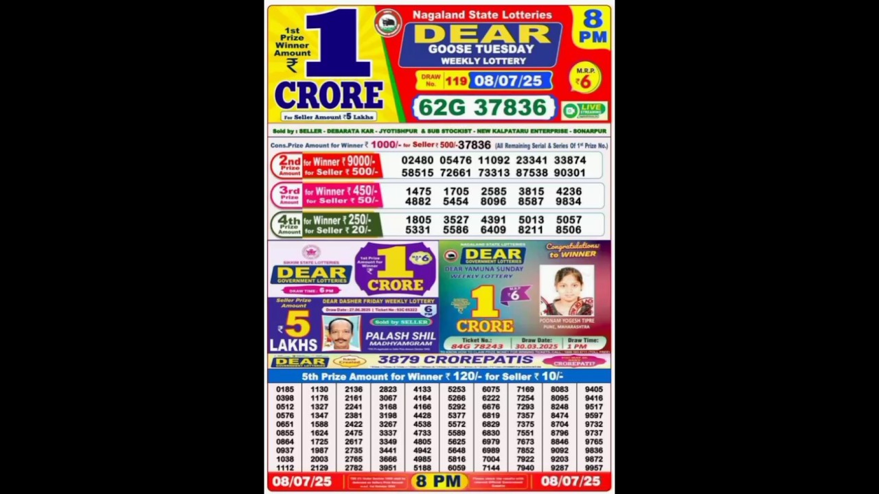 8.7.25 Dear Night Nagaland lottery Night lottery result lottery sambad