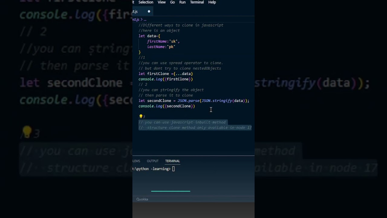 Exploring Different Ways to Clone Objects in JavaScript: YouTube Short 