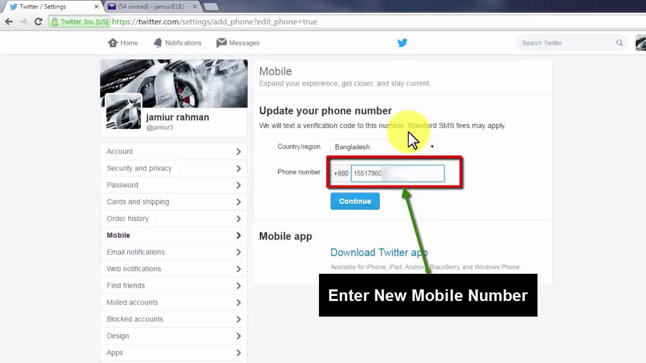 How To Change Twitter Phone Number - YouTube