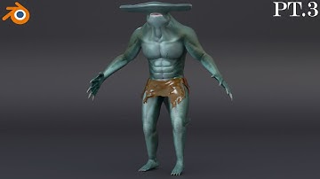 Blender 4.3 - Hammerhead Shark Warrior Timelapse - Texture Painting - Rigging - 3D - PT 3