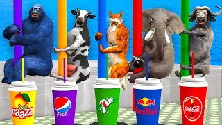 Don't choose the WRONG mystery DRINK Challenge with Cow Mammoth Elephant Gorilla Dinosaur Buffalo
