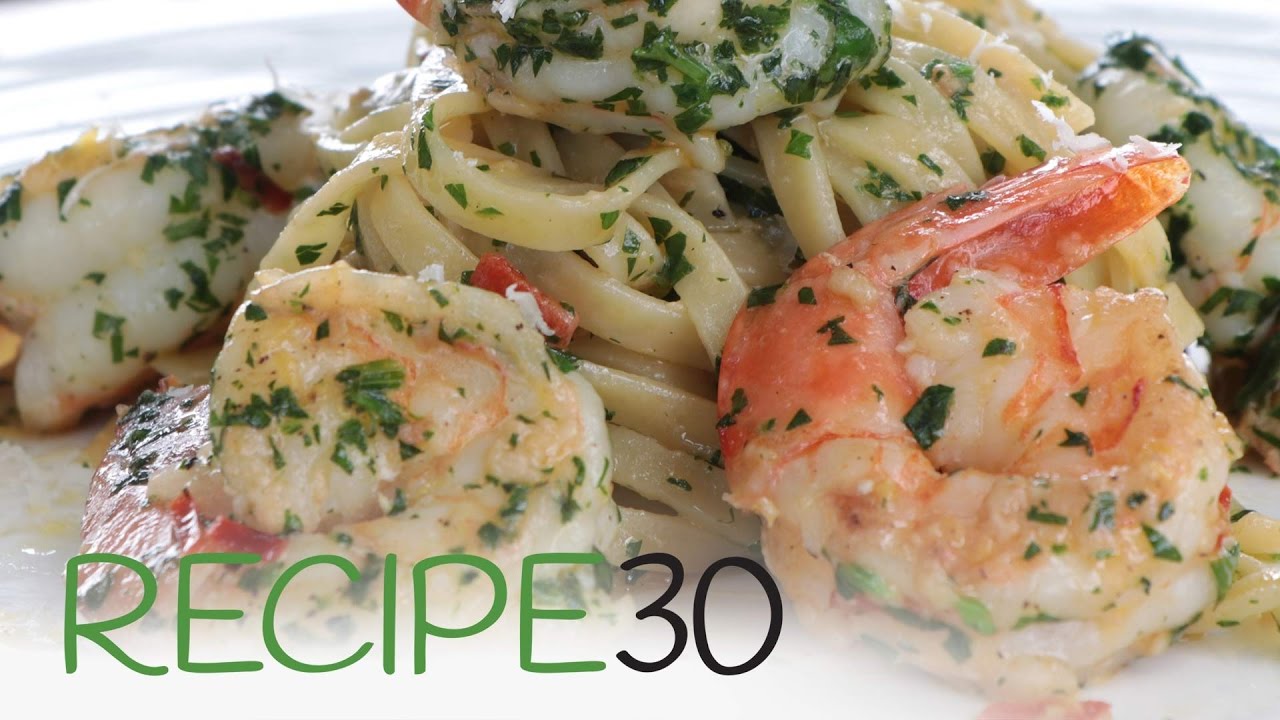 Garlic Linguine Pasta with Shrimp or Prawns | Recipe30