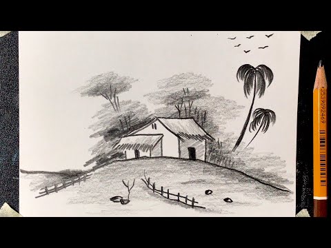 Cách vẽ tranh phong cảnh kí họa ĐƠN GIẢN mà ĐẸP | how to draw easy scenery with pencil