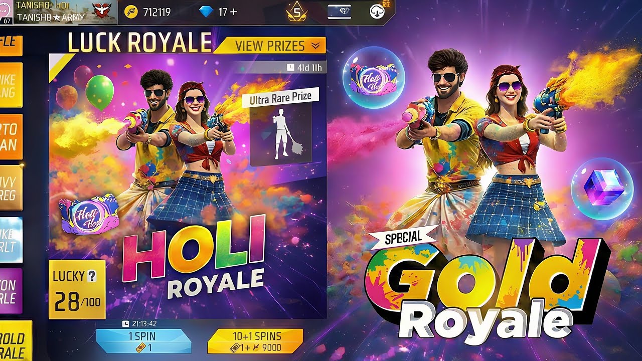 Holi Special Gold Royale Rewards🤯🔥|Ramadan Giveaway,FF x GinTama| Free Fire New Event | ff new event