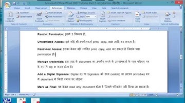 Microsoft Office Word 2007 Tutorial Part 2 iii Office Button Function (हिन्दी)