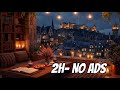 Cozy Ambience with Edinburgh Castle View 🌧️ Warm Jazz Music and Rain Sounds for Focus and Relaxation