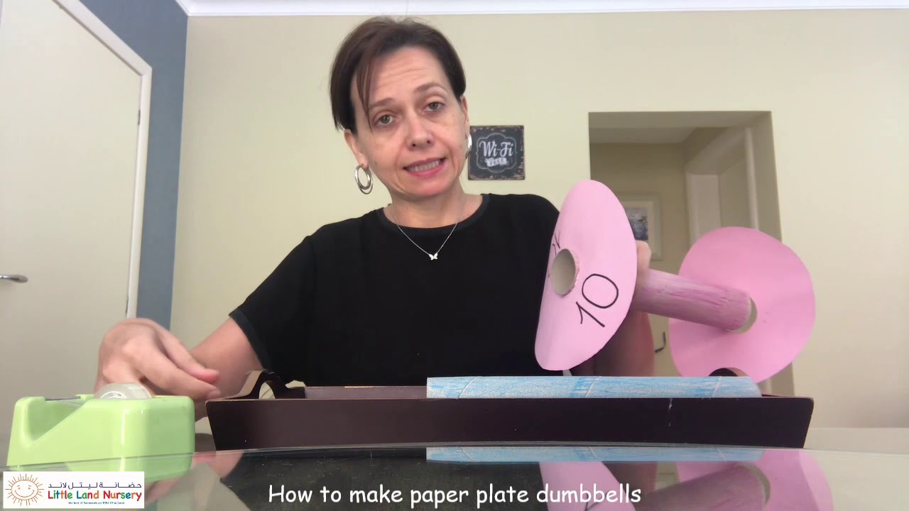 Fitness theme How to make 'paper plate' dumbbells activity YouTube