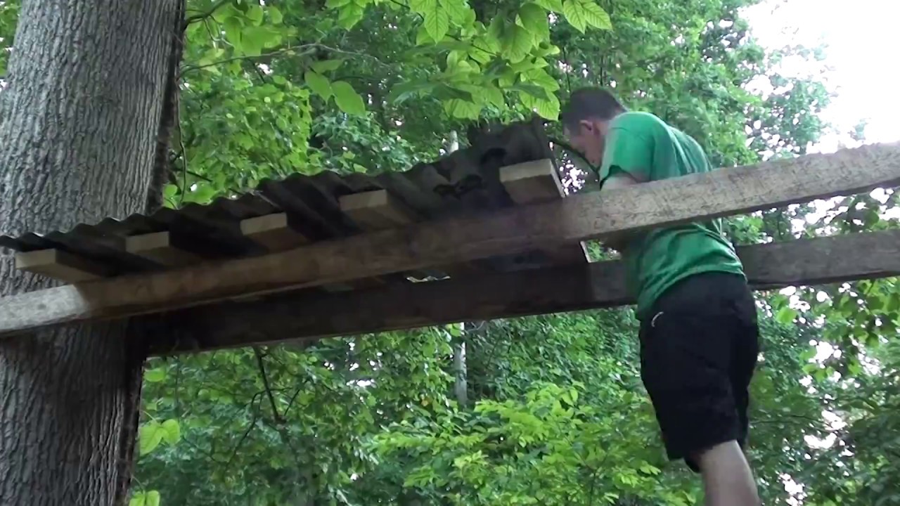 firewood shelter build between two trees - youtube
