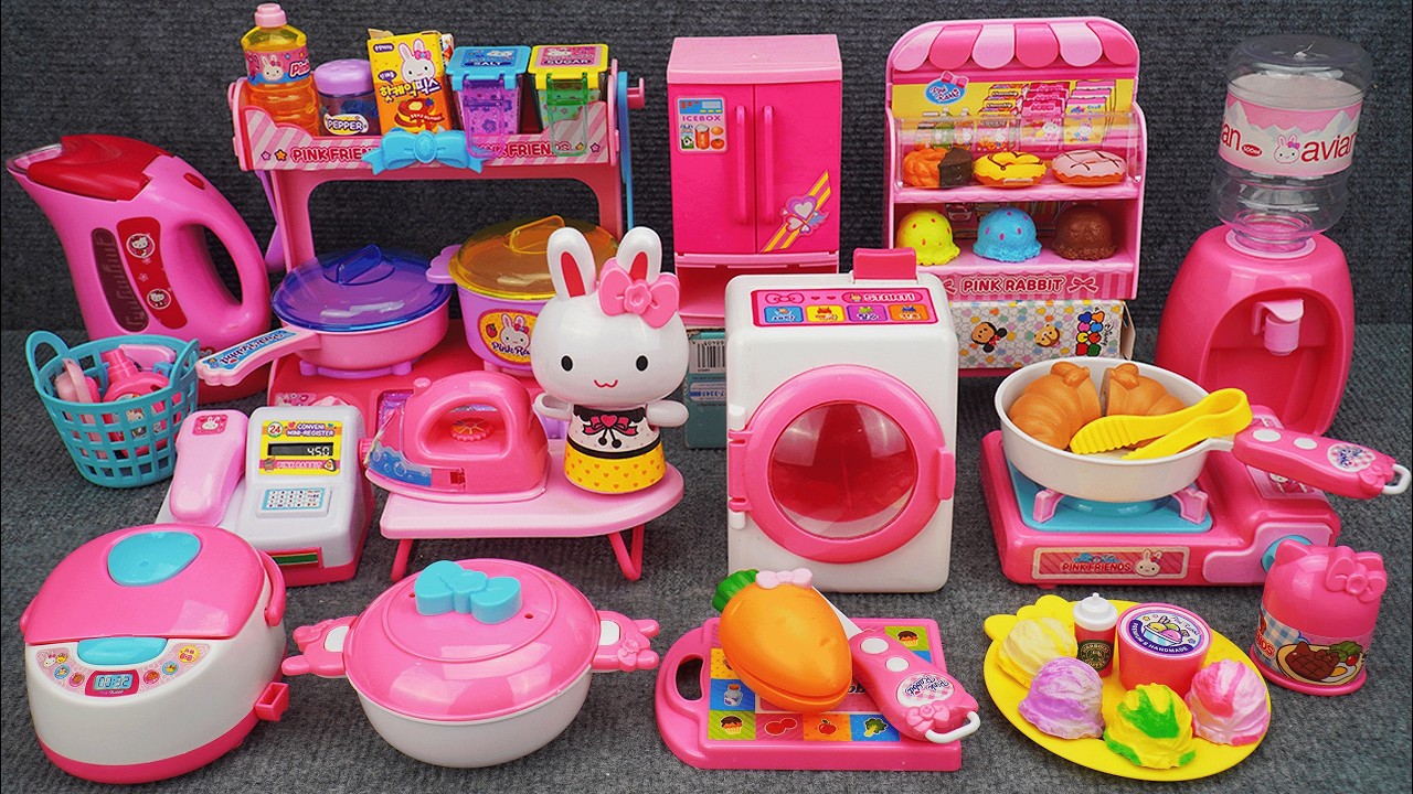 2 Hours Satisfying Unboxing Pink Rabbit Kitchen Cooking Laudry Set, Kitchen Toys Collection Review