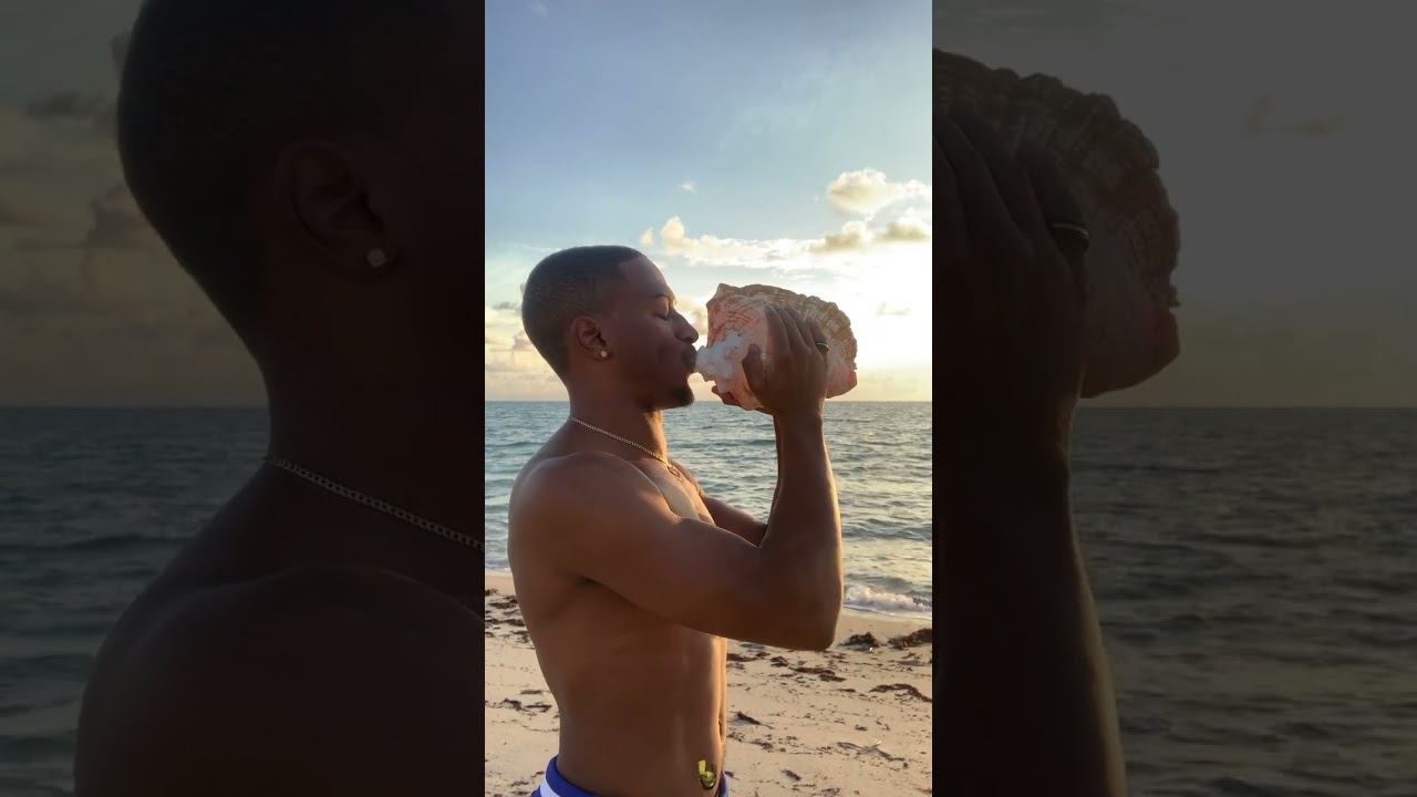 Playing A Conch Shell On The Beach In The Caribbean 🌊 Sunrise NovaSoundMusic 