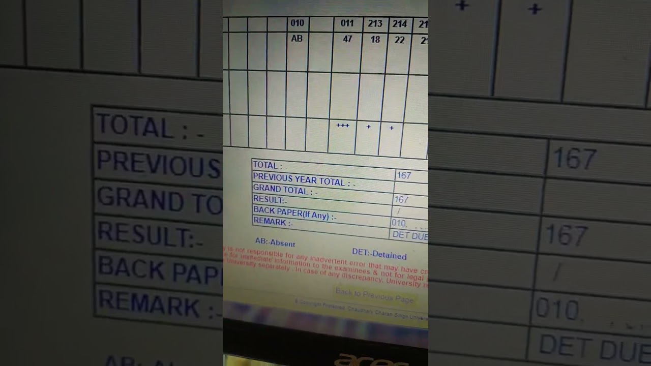 CCSU result BA 2nd year exam absent problem Dobara Hoga exam  code 010 