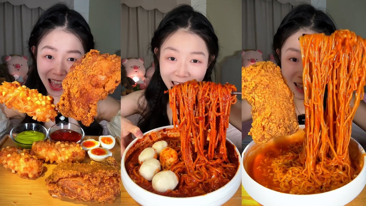 Eat spicy 🔥 🥵 noodles 🍜 with eggs 🤤 🥚 #mukbang #hotpot #yummiestfood