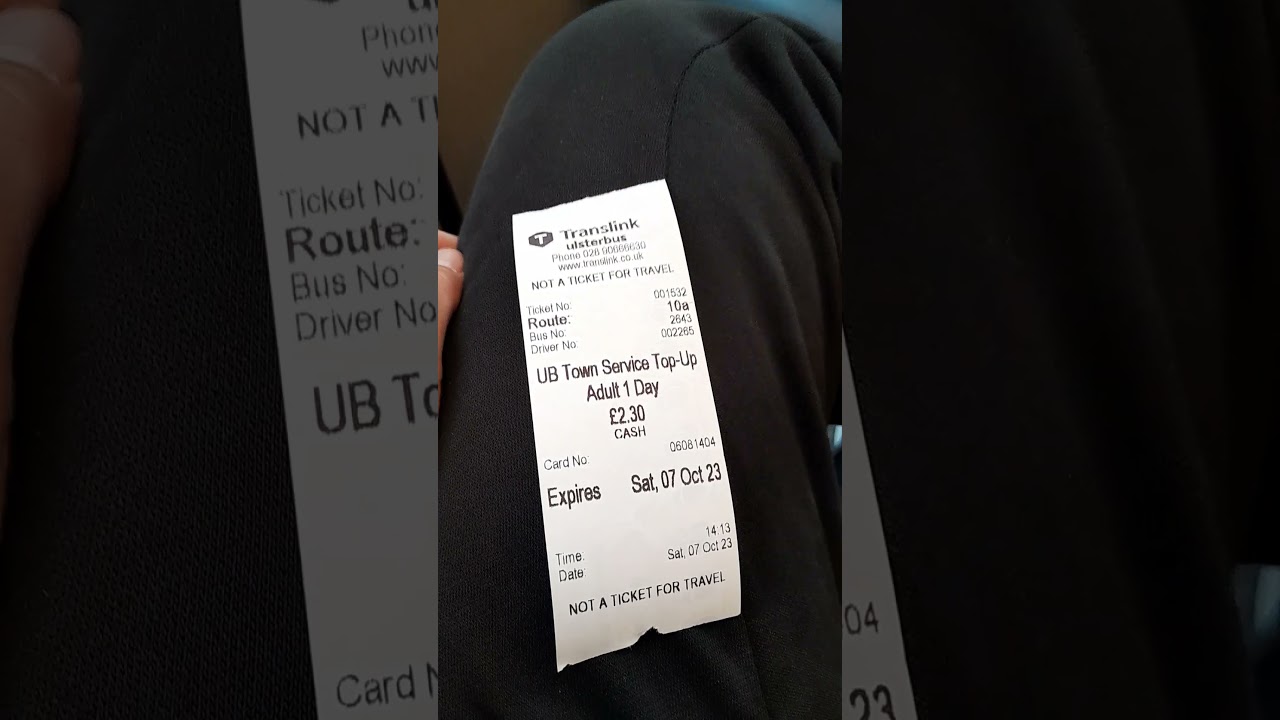 A Translink Metro ticket on a Translink foyle metro bus.