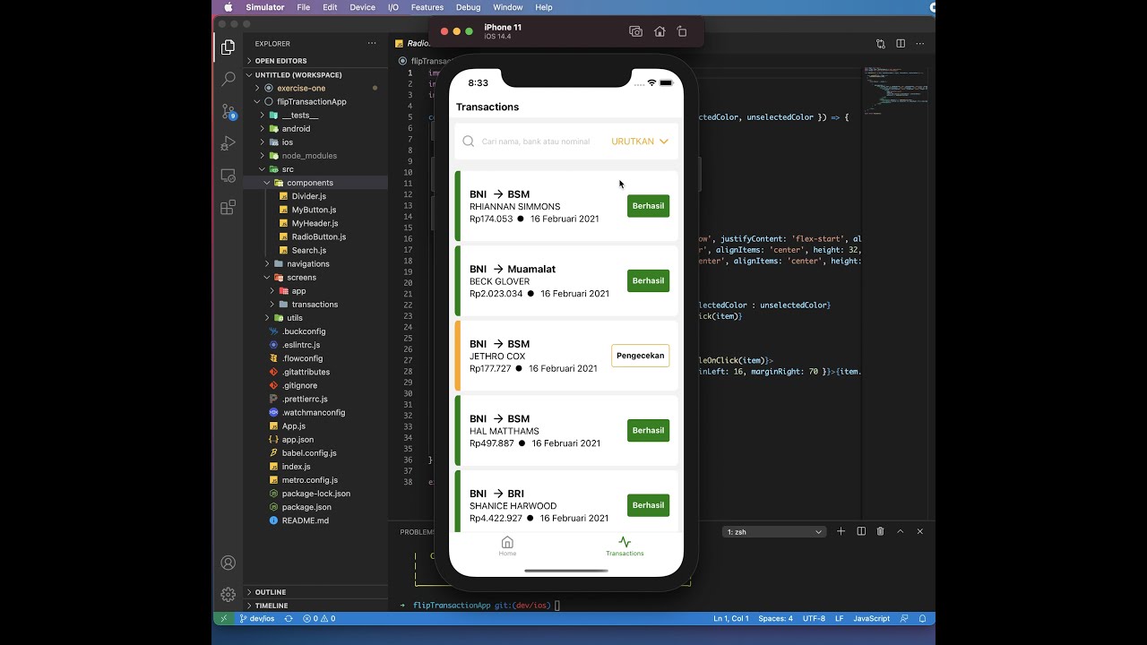 List transaction apps with React-Native - No UI Library - YouTube