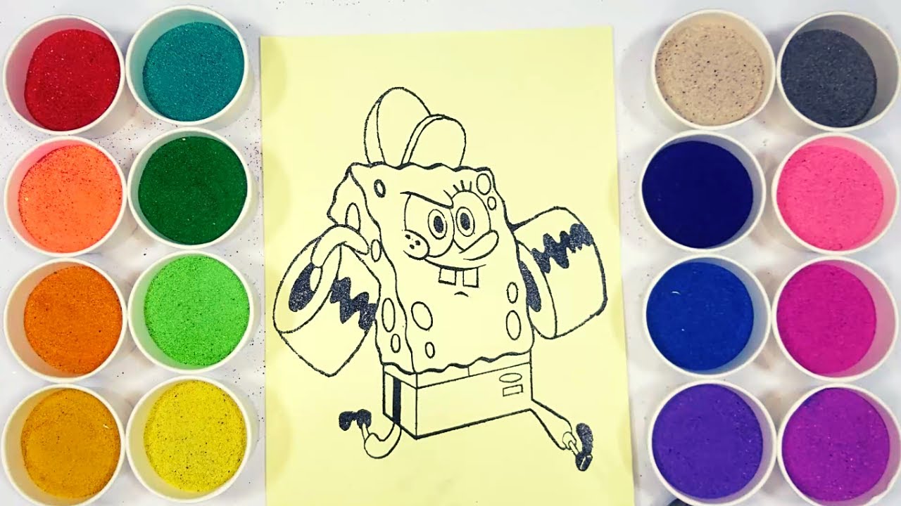 Spongebob coloring sand painting #sandpainting #coloring #satisfying ...