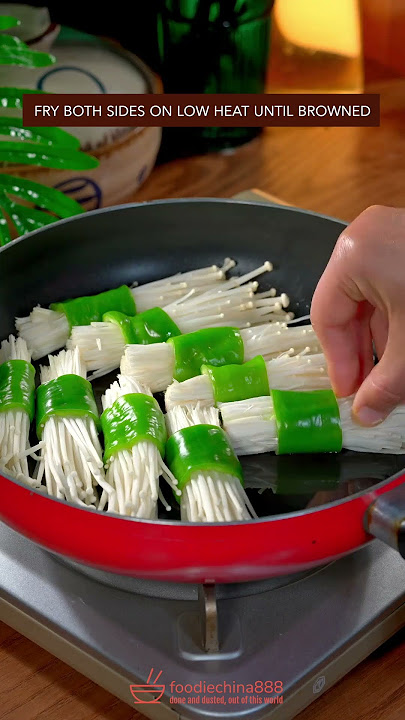 EASY ENOKI MUSHRROM & GREEN PEPPER RECIPE #recipe #cooking #chinesefood #enokimushroom #pepper