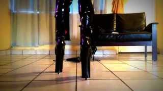 Boy Walking In 10 Inch Pleaser Beyond-3028 Platform Thigh-High Boots