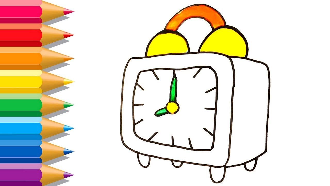 Alarm Clock Drawing and Coloring for Kids  Coloring Pages for Children  Learn Drawing