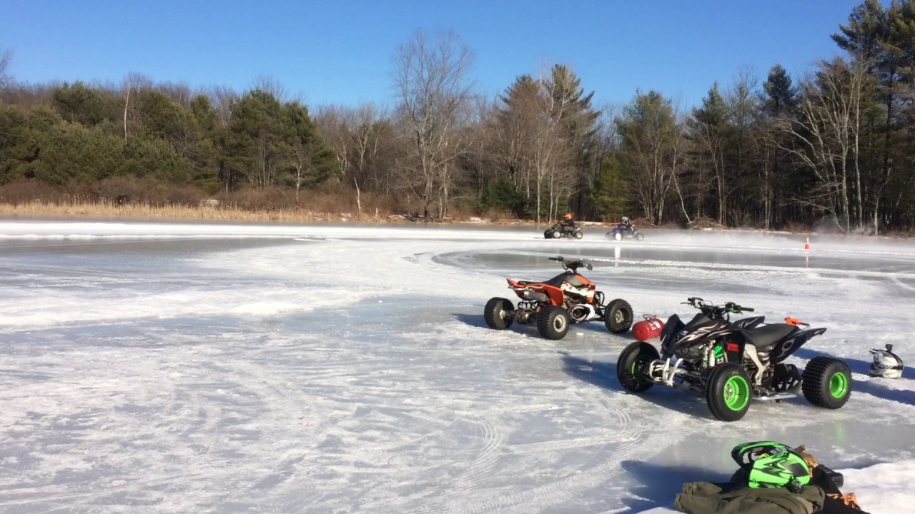 Dustin and Tyke ATV Ice racing waterboro 1/15/17 YouTube