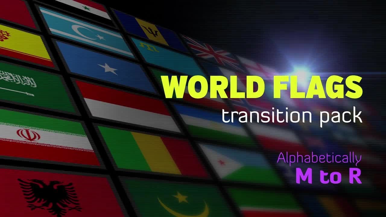 Flat World Flags Transition Pack-M to R Stock Motion Graphics