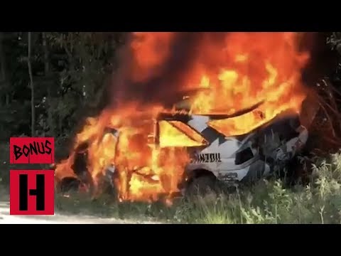 FIRE!!! Ken Block's Racecar Burns to a Crisp - RAW In-Car Roll and Fire