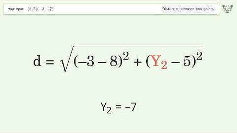 Find the distance between two points p1 (8,5) and p2 (-3,-7): Step-by-Step Video Solution