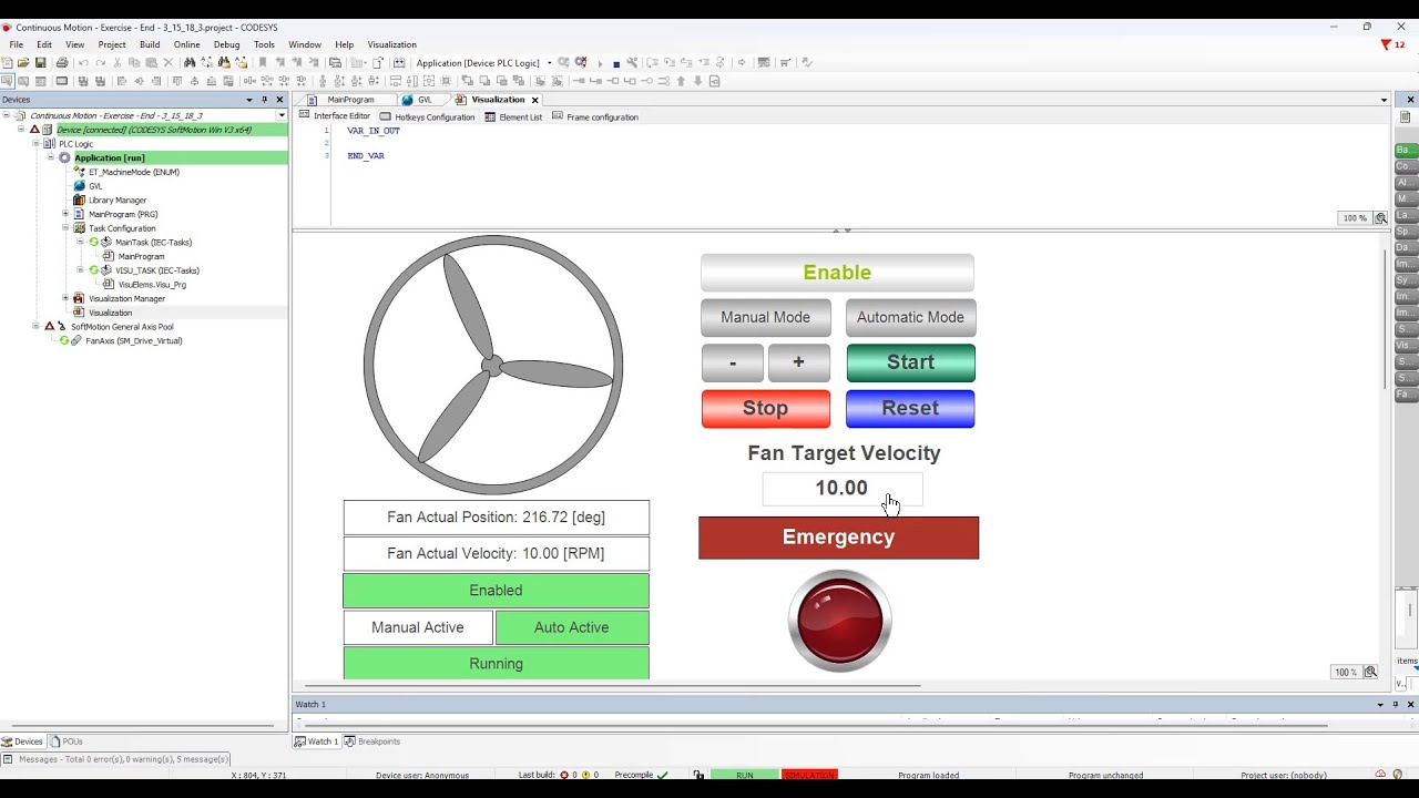 PLC Programming Exercise for CoDeSys - Motion Control - Fan Motion ...