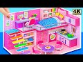 Build Simple Pink Miniature House with 4 Room from Cardboard, Clay for Pet ❤️ DIY Miniature House