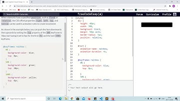 Tutorial 43 - creating movement using css animation - free code camp (Explained)