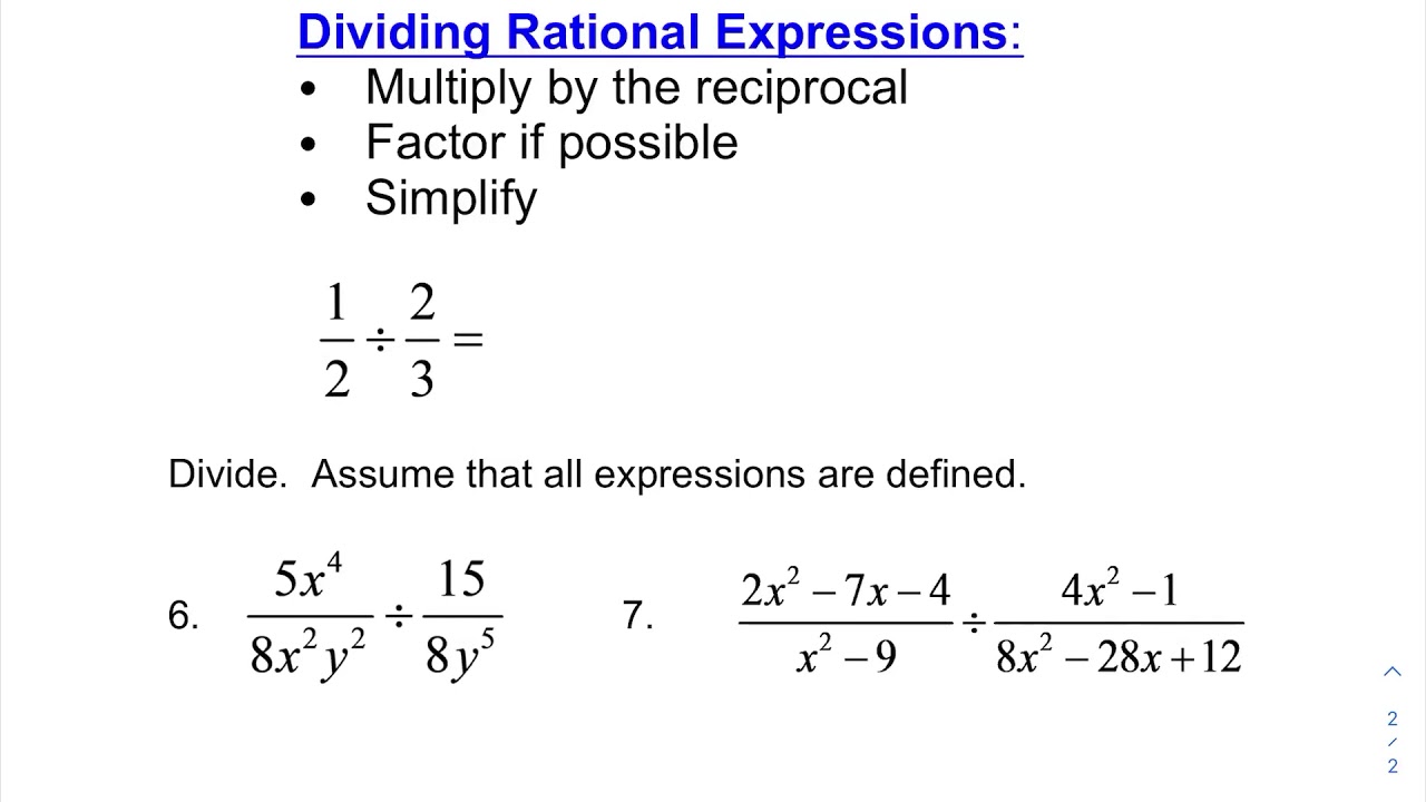 Lesson 8.2 Day 2 Dividing Rational Expressions - YouTube