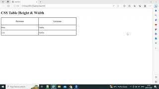 Table width and height property in CSS