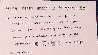 Complex Analysis - Cauchy-Riemann Equations in Cartesian Form