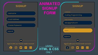 How to Design Animated SIGNUP Form using HTML & CSS | Step by step Web Development Tutorial