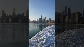 Chicago City Skyline & Lake Michigan during 2022 Winter