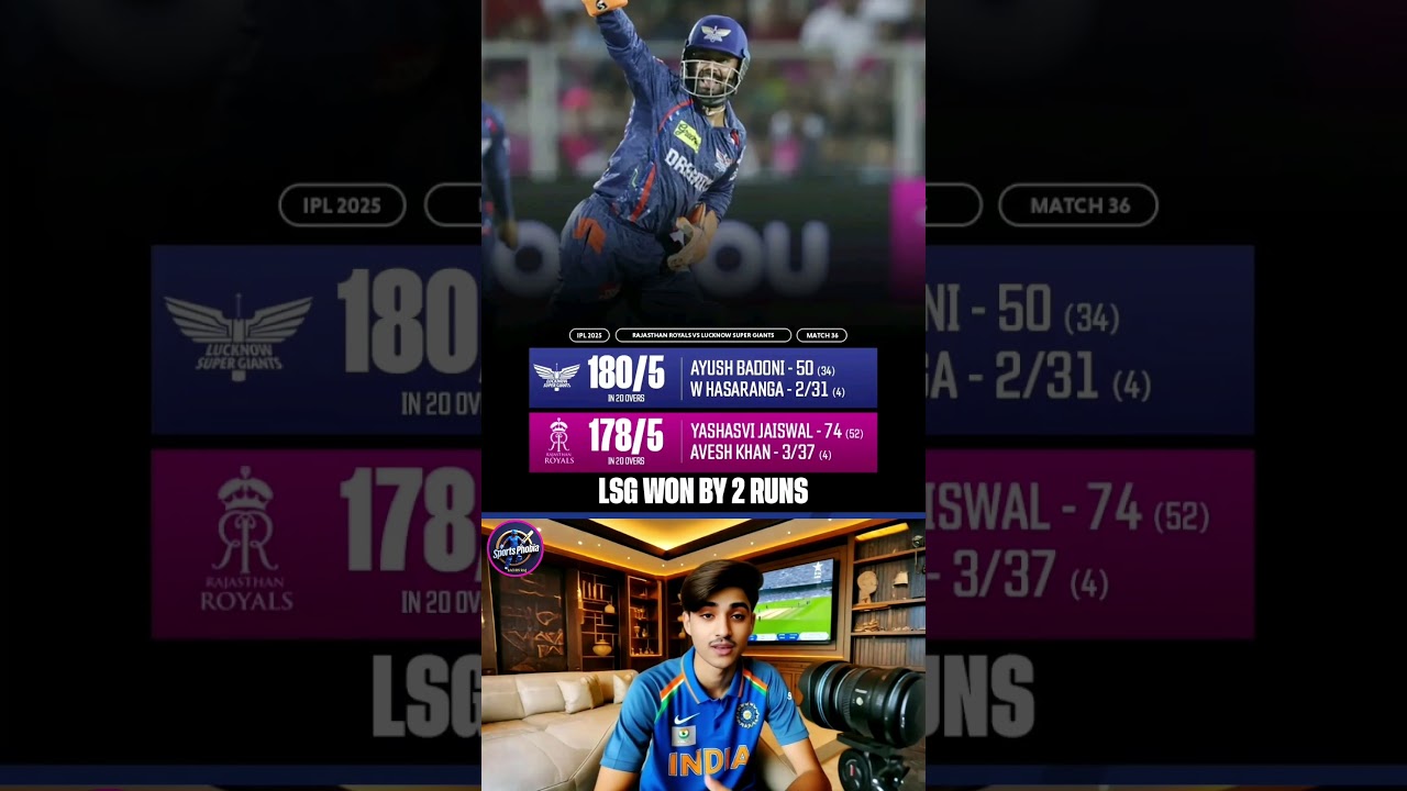 LSG🏆🏏 beat RR by 2 runs IPL Match 2025 Jaiswal, Avesh  khan ,suryavanshi 